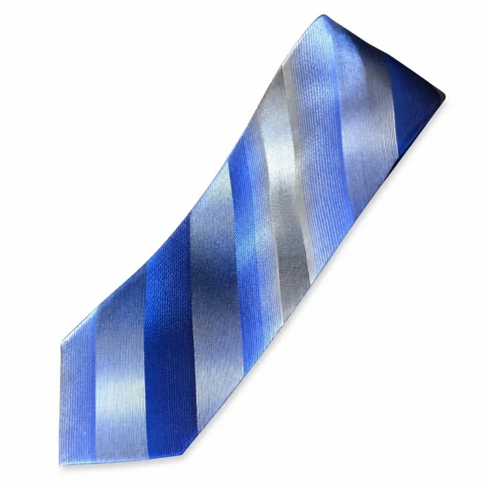 Van Heusen Silk Tie Mens Blue Silver Navy Striped Satin Finish Necktie